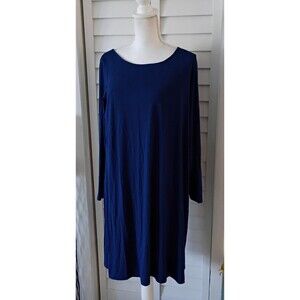 Eileen Fisher Blue Bonnet Ballet Neck Rayon Stretch Jersey Dress petite‎ large
